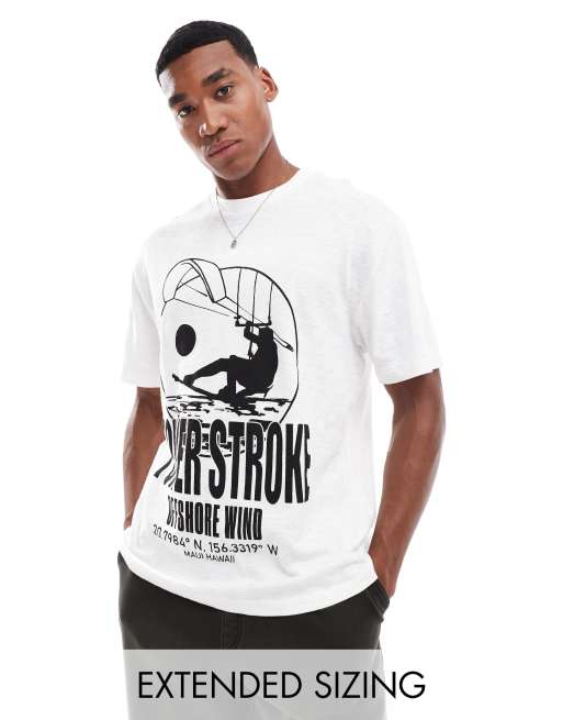 ASOS DESIGN - Ruimvallend T-shirt van slubachtige stof met print op de achterkant in gebroken wit