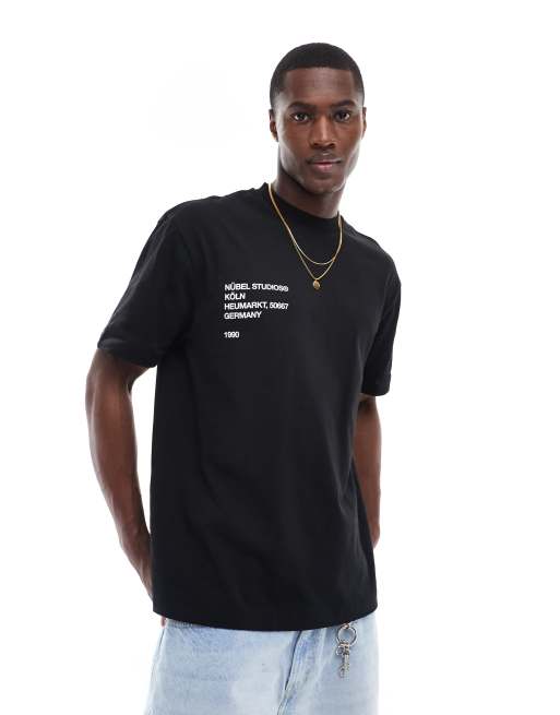 ASOS DESIGN - Ruimvallend T-shirt van zware 240g/m² stof met print op de borst in zwart