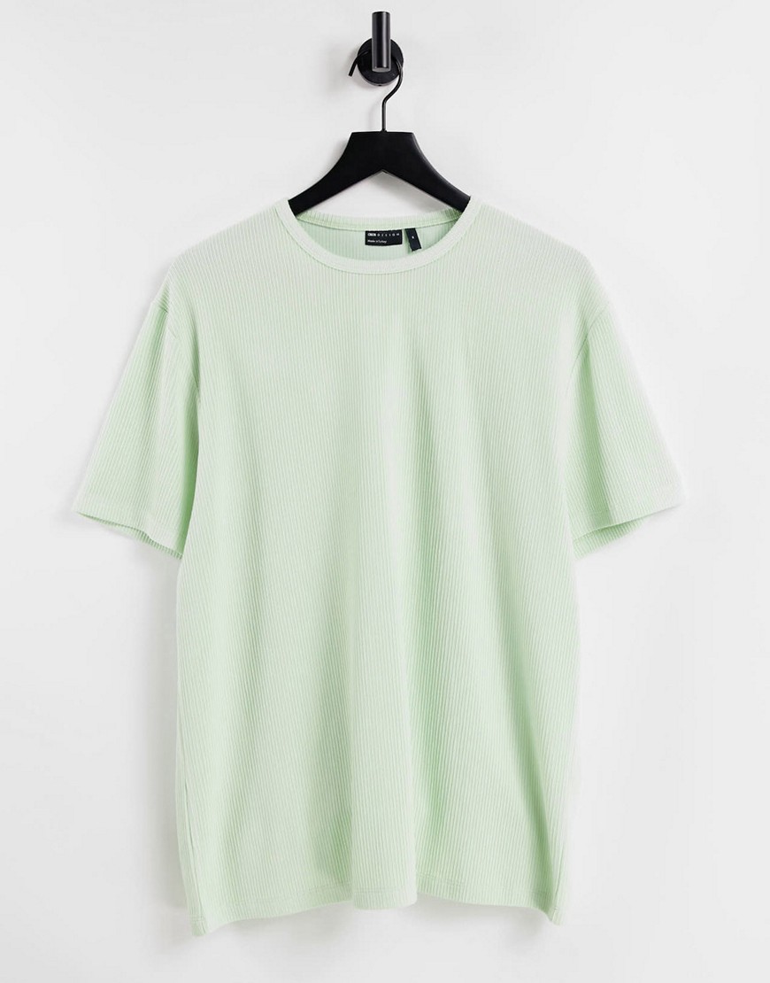 ASOS DESIGN - Ruimvallend T-shirt van zware, geribbelde stof in lichtgroen
