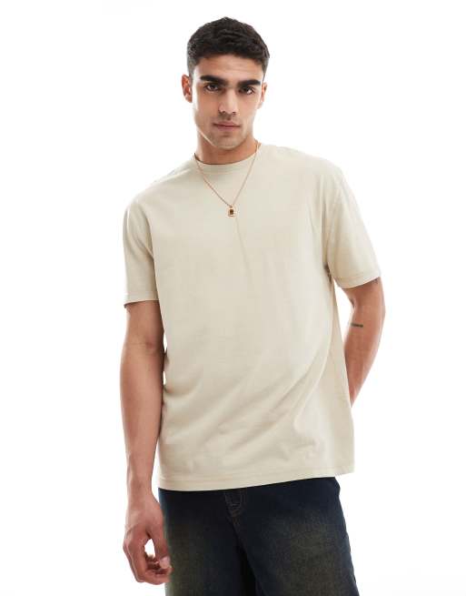 ASOS DESIGN - Ruimvallend T-shirt van zware stof in beige met wassing