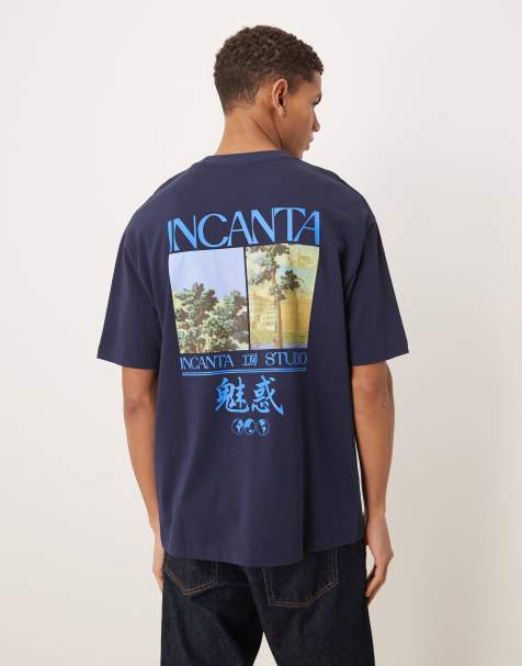 ASOS DESIGN - Ruimvallend T-shirt van zware stof met landschapsprint in marineblauw - view 1