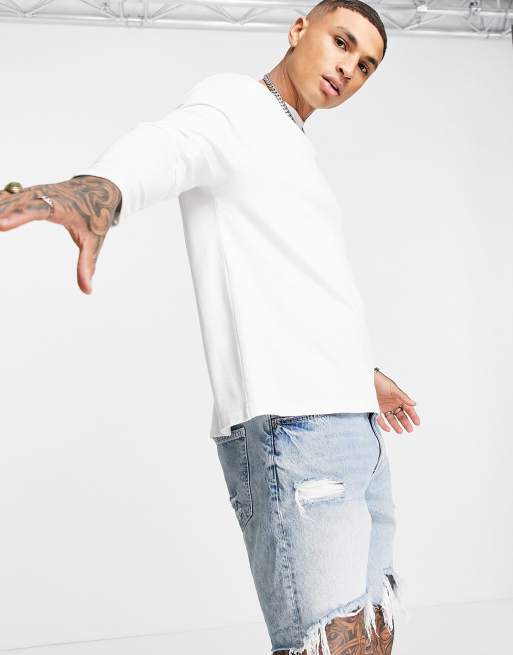 ASOS DESIGN - Ruimvallend T-shirt van zware stof met lange mouwen in wit