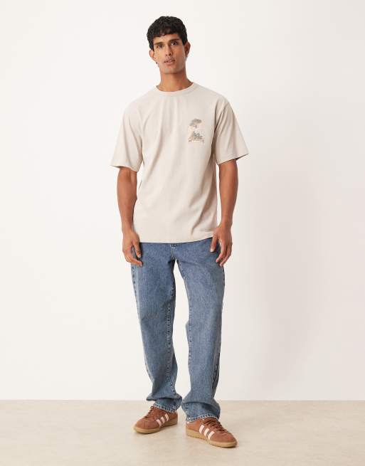 ASOS DESIGN - Ruimvallend T-shirt van zware stof met print in beige , 2 van 5