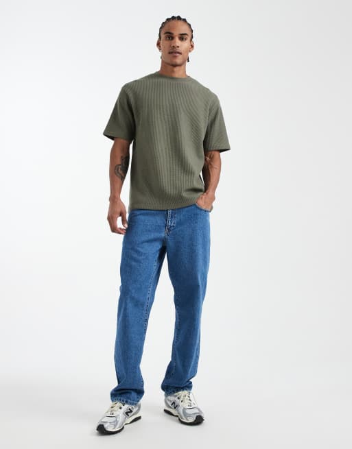 ASOS DESIGN - Ruimvallend T-shirt van zware stof met wafelstructuur in kaki, 2 van 5