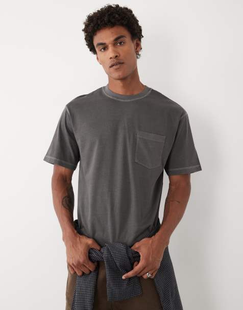 ASOS DESIGN - Ruimvallend T-shirt van zware stof met zak in antracietgrijs met wassing - view 1