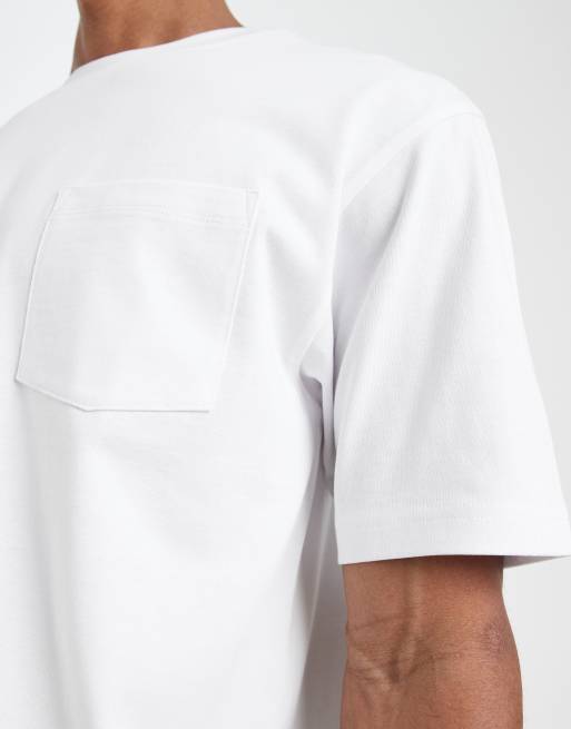 ASOS DESIGN - Ruimvallend T-shirt van zware stof met zak in wit, 3 van 5