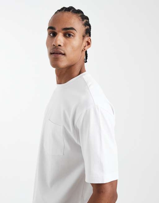 ASOS DESIGN - Ruimvallend T-shirt van zware stof met zak in wit, 4 van 5