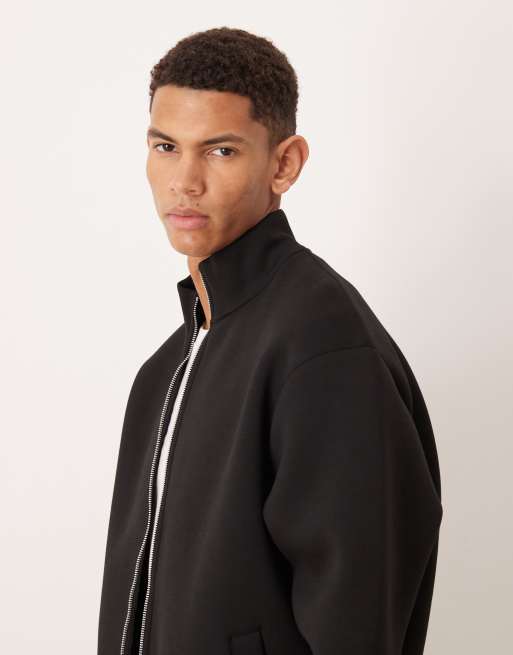 ASOS DESIGN - Ruimvallend trainingsjack van zware scuba-achtige jersey met rits in zwart, 4 van 5