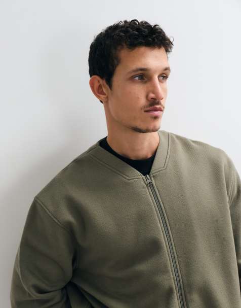ASOS DESIGN ruimvallend V-hals jack met rits en piqué in kaki - view 1