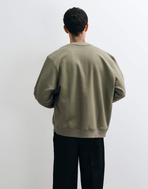 ASOS DESIGN ruimvallend V-hals jack met rits en piqué in kaki, 4 van 5