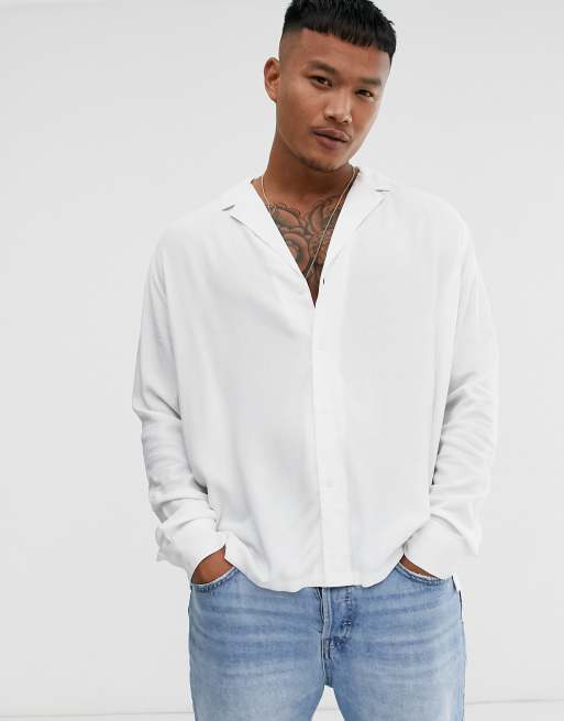 ASOS DESIGN - Ruimvallend viscose overhemd met reverskraag in wit