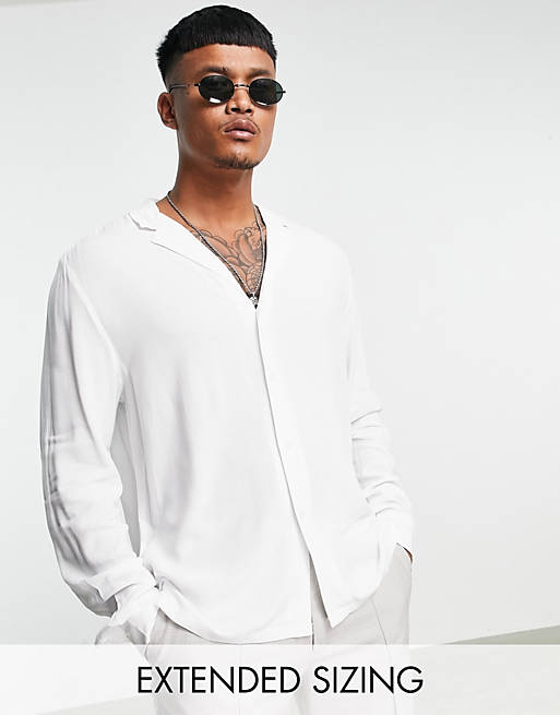 ASOS DESIGN - Ruimvallend viscose overhemd met reverskraag in wit