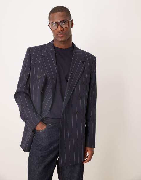 ASOS DESIGN - Ruimvallende blazer met krijtstreep in marineblauw - view 1