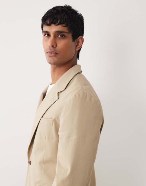 ASOS DESIGN - Ruimvallende blazer van katoenen keperstof in stone, 3 van 5