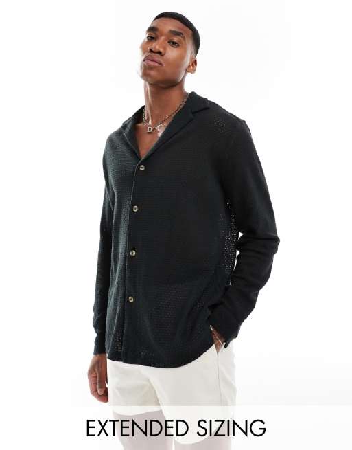 ASOS DESIGN - Ruimvallende blouse met brede reverskraag en textuur in zwart