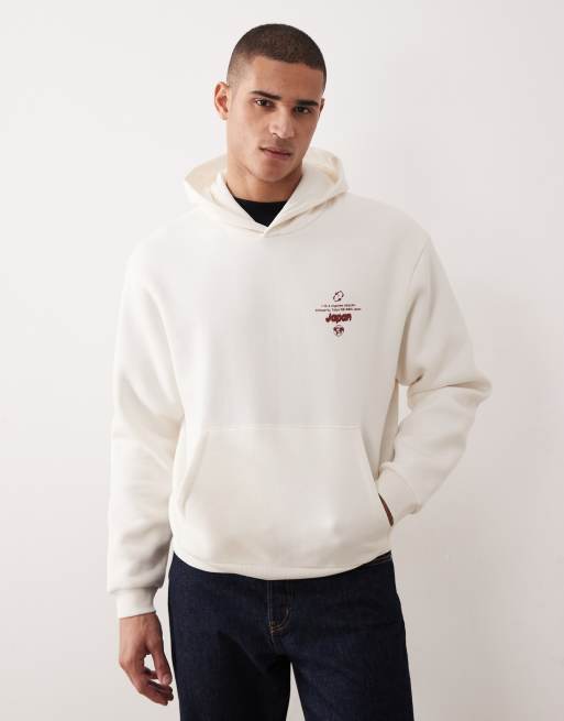 ASOS DESIGN - Ruimvallende boxy hoodie met bubbeltekstprint in crème, 3 van 5