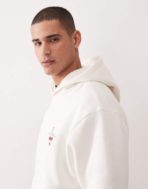 ASOS DESIGN - Ruimvallende boxy hoodie met bubbeltekstprint in crème, 4 van 5