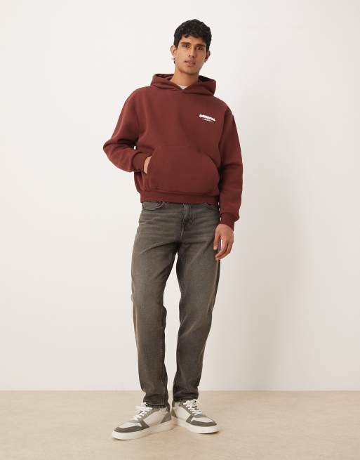 ASOS DESIGN - Ruimvallende boxy hoodie met bubbeltekstprint in roestbruin, 2 van 5
