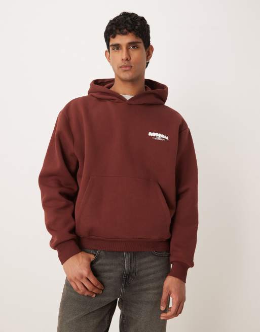 ASOS DESIGN - Ruimvallende boxy hoodie met bubbeltekstprint in roestbruin, 3 van 5