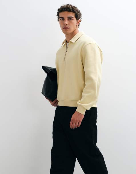 ASOS DESIGN ruimvallende boxy polo-sweatshirt met rits in geel - view 1