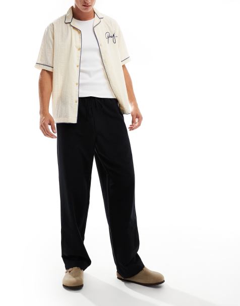 ASOS DESIGN - Ruimvallende broek met linnenlook in zwart - view 1
