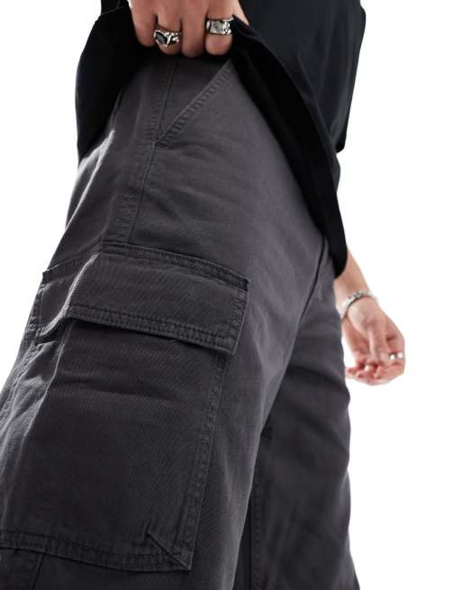 ASOS DESIGN - Ruimvallende cargobroek met knieplooien in antraciet, 2 van 5