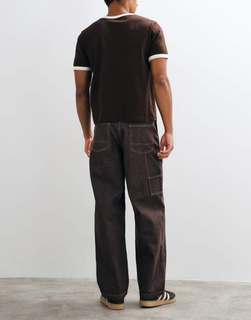 ASOS DESIGN ruimvallende carpenter jeans in onbewerkt bruin, 3 van 5