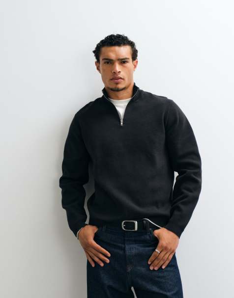 ASOS DESIGN ruimvallende compacte gebreide halfzip in zwart - view 1