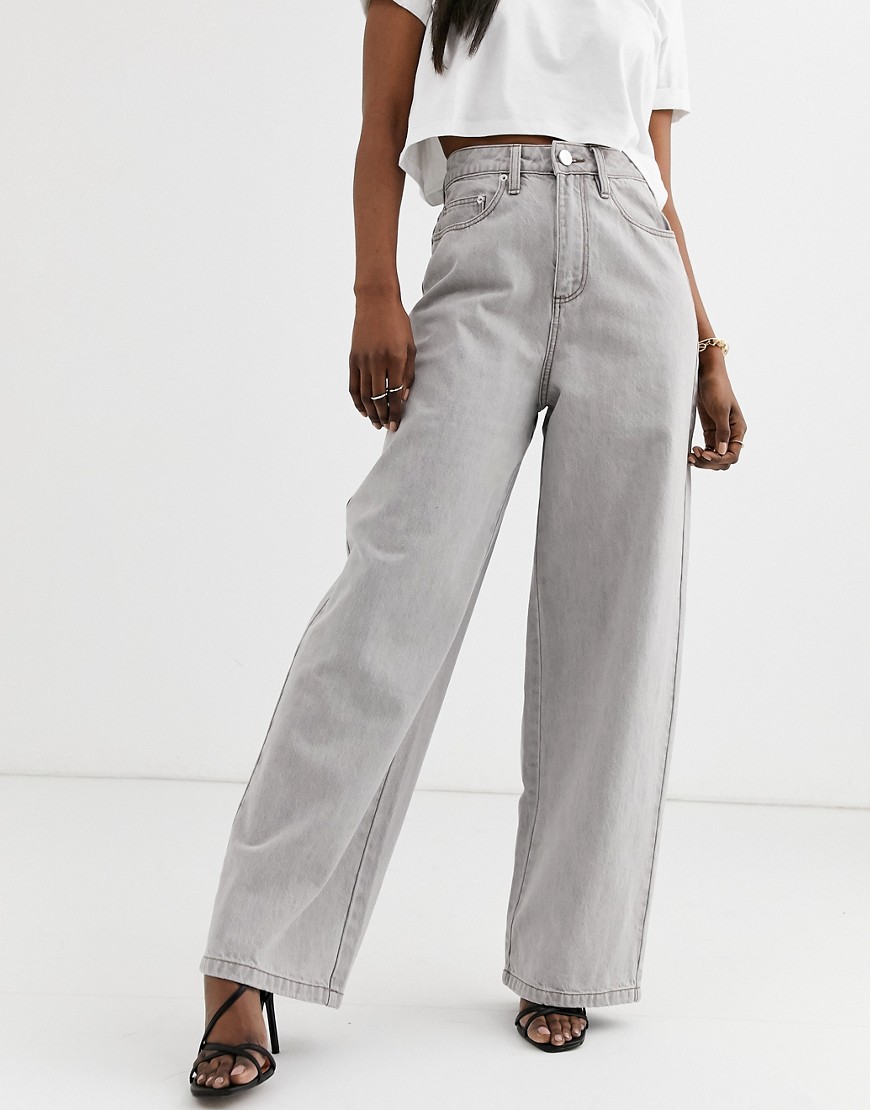 ASOS DESIGN - Ruimvallende dad jeans met hoge taille in concrete grijze wassing-Beige
