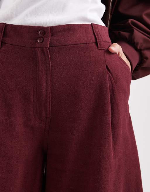ASOS DESIGN - Ruimvallende dad short met linnenlook in bordeauxrood, 5 van 5