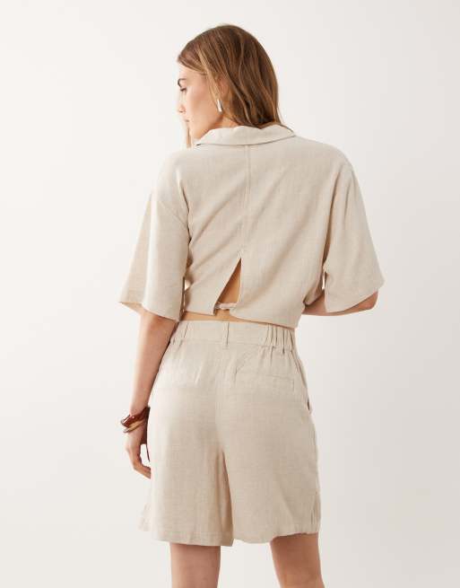 ASOS DESIGN - Ruimvallende dad short van linnenmix in naturel, 5 van 5