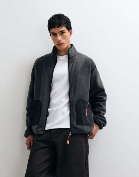 ASOS DESIGN ruimvallende fleece met rits en nylon zakken in zwart - view 1