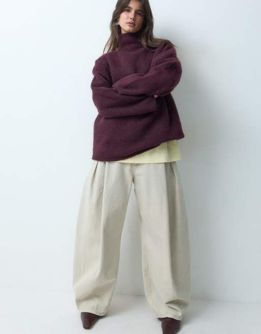 ASOS DESIGN ruimvallende fluffy trui met opstaande kraag in bordeauxrood, 2 van 4