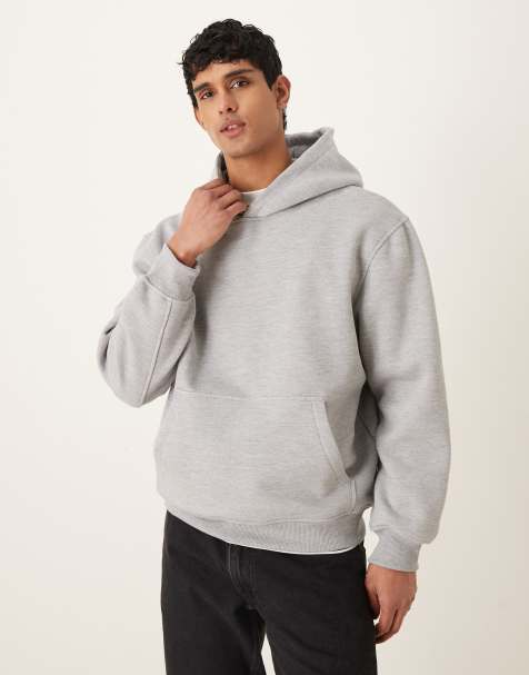 ASOS DESIGN - Ruimvallende geborstelde piqué hoodie in gemêleerd grijs - view 1