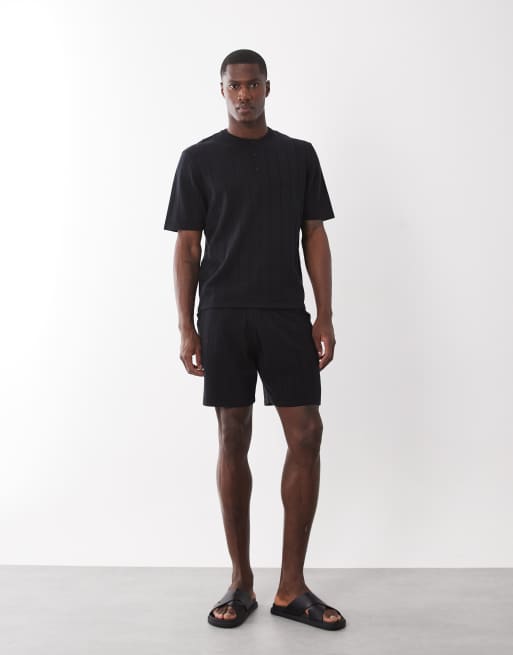 ASOS DESIGN - Ruimvallende gebreide breed geribbelde henley in zwart, deel van co-ord set, 3 van 5