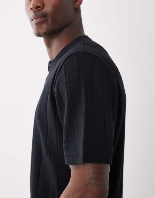 ASOS DESIGN - Ruimvallende gebreide breed geribbelde henley in zwart, deel van co-ord set, 5 van 5