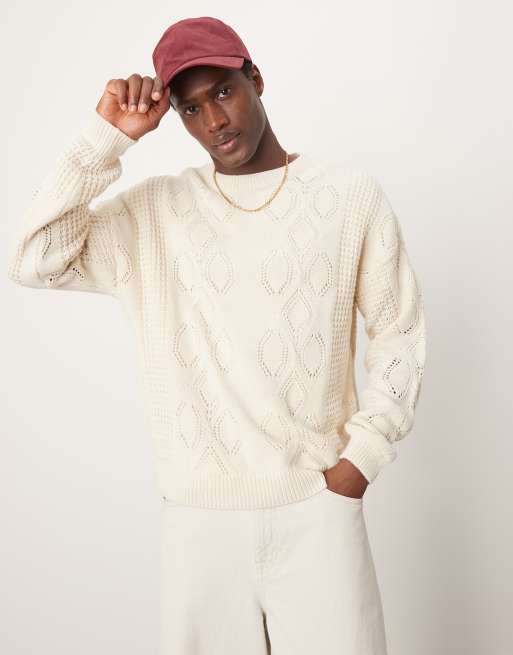 ASOS DESIGN - Ruimvallende gebreide casual trui met verlaagde schouders in gebroken wit
