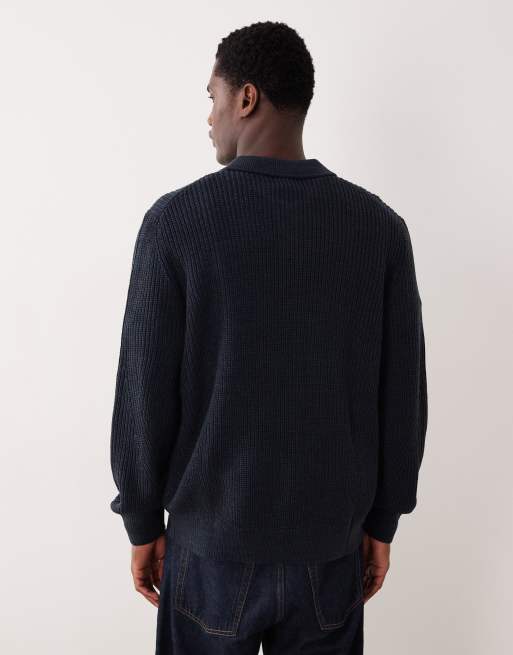 ASOS DESIGN - Ruimvallende gebreide geribbelde vest met knopen in gemêleerd marineblauw, 3 van 5