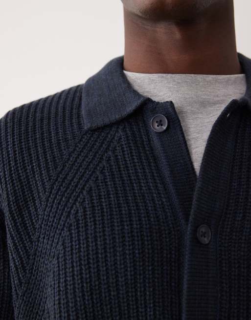 ASOS DESIGN - Ruimvallende gebreide geribbelde vest met knopen in gemêleerd marineblauw, 5 van 5