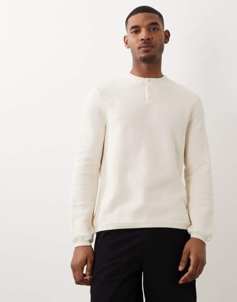 ASOS DESIGN - Ruimvallende gebreide henley trui in ecru - view 1