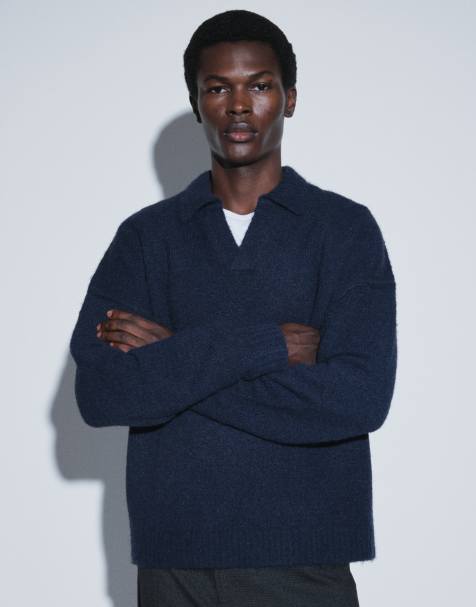 ASOS DESIGN ruimvallende gebreide jumper met zichtbare naad en inkeping in licht navy - view 1