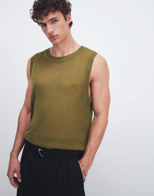  ASOS DESIGN - Ruimvallende gebreide lichtgewicht hemdje in kaki, 3 van 9