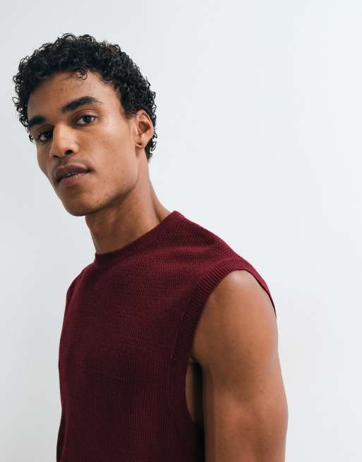 ASOS DESIGN ruimvallende gebreide mesh tanktop in bordeauxrood, 2 van 5