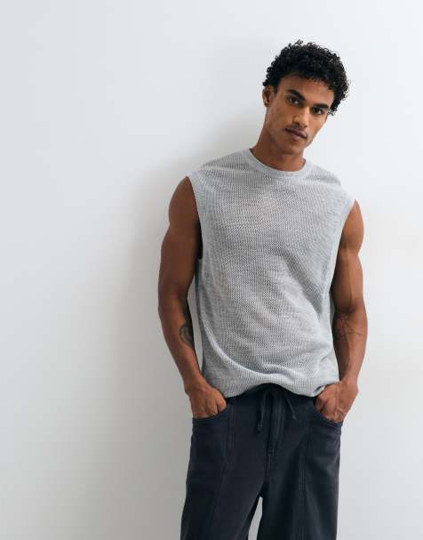 ASOS DESIGN ruimvallende gebreide mesh tanktop in grijs gemêleerd - view 1