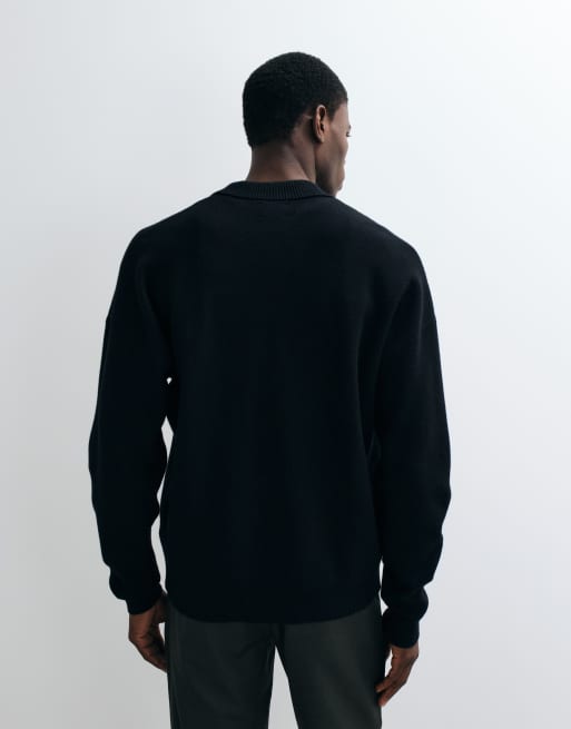 ASOS DESIGN ruimvallende gebreide polo in zwart, 3 van 5