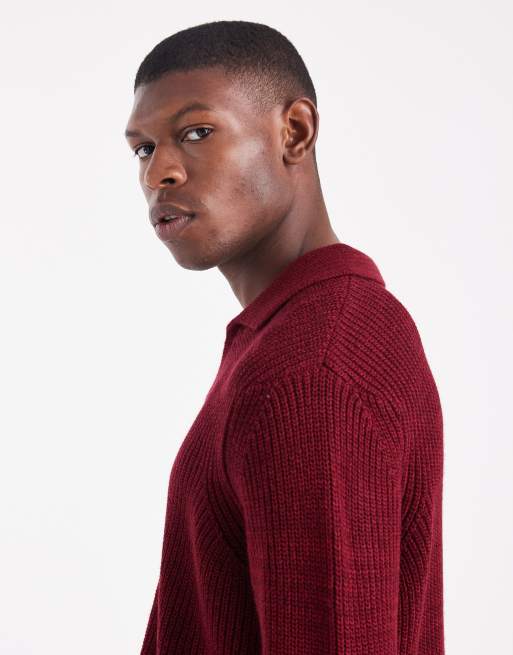 ASOS DESIGN - Ruimvallende gebreide polo met inkeping in de hals in gemêleerd rood, 4 van 5