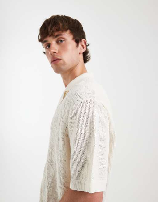 ASOS DESIGN - Ruimvallende gebreide polo met knoopsluiting en bloementextuur, 2 van 5