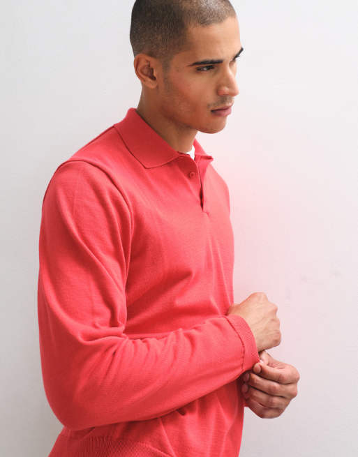 ASOS DESIGN ruimvallende gebreide polo met lange mouwen in rood, 4 van 5