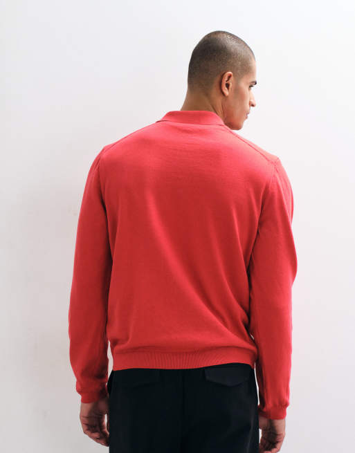 ASOS DESIGN ruimvallende gebreide polo met lange mouwen in rood, 5 van 5