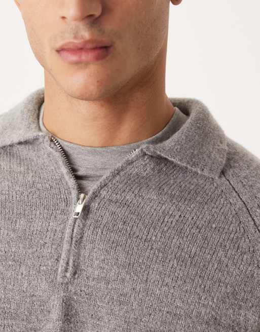 ASOS DESIGN - Ruimvallende gebreide polo met rits in antracietgrijs, 5 van 5